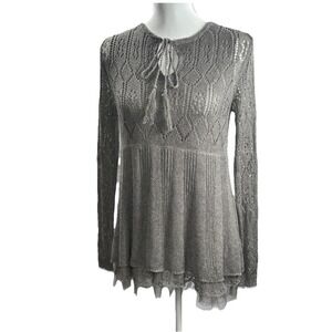 $120 NWT VTG Y2K Open Knit Babydoll Sweater Gray Sheer Deadstock M Cristina V.